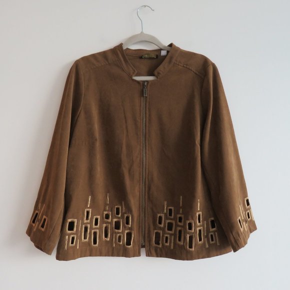 BOB MACKIE Wearable Art Tile Cut Out Mole Skin Zip Front Jacket - Size M - Picture 2 of 14